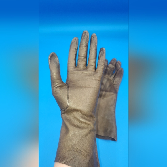Bacmo 70s (or 60s) Genuine Leather Kid Gloves Coffee colored in sz 6.5 - Picture 3 of 6
